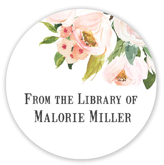 Pink Corner Roses Library Round Stickers